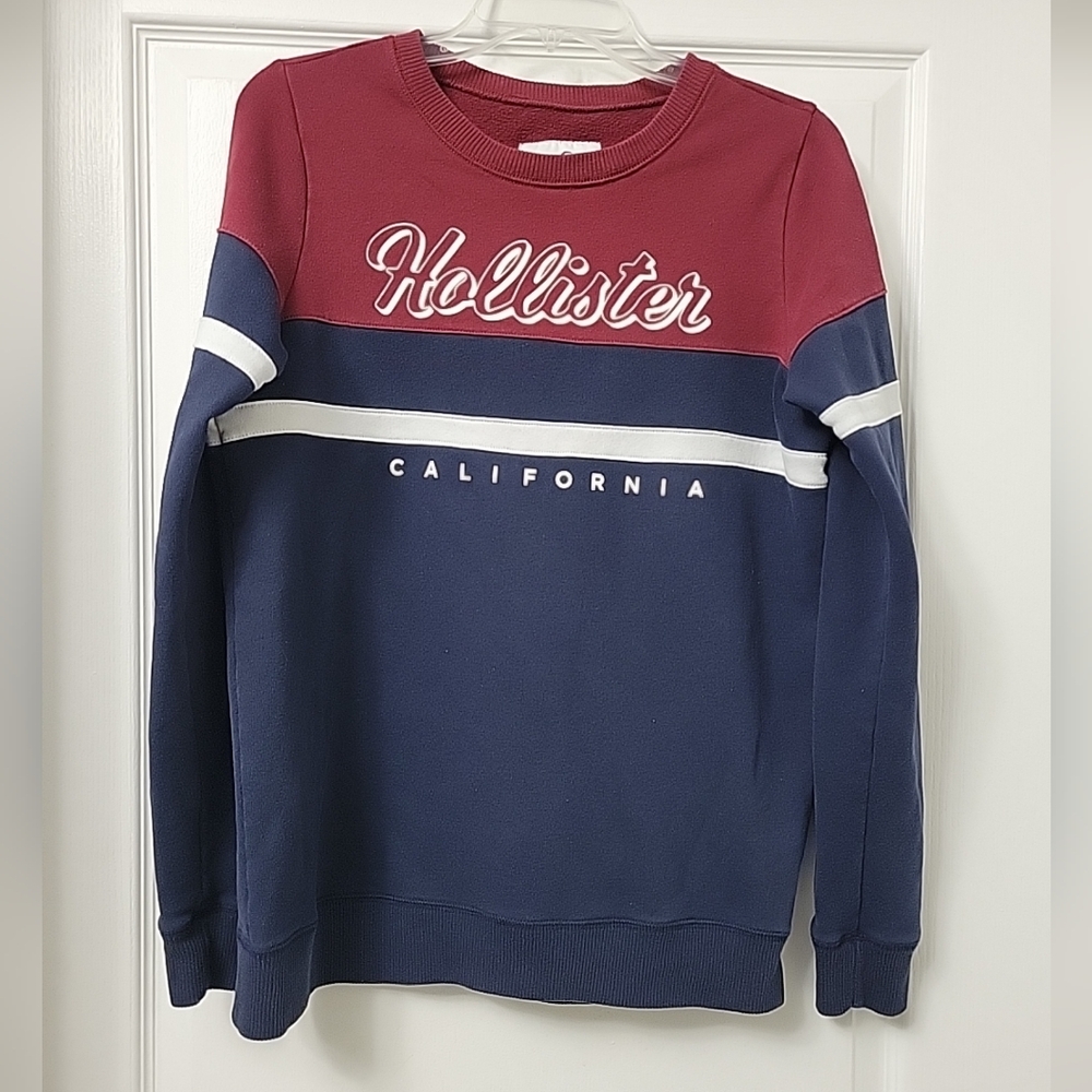 Hollister Sweater Mens Medium Red Blue Graphic California Sweatshirt Casual